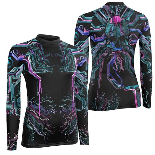 BattleFitGear Glowing Circuit Women's Long Sleeve Rash Guard – Compression Training Shirt for MMA, BJJ, Grappling & Fitness (US, Alpha, Medium, Regular, Regular, V2)