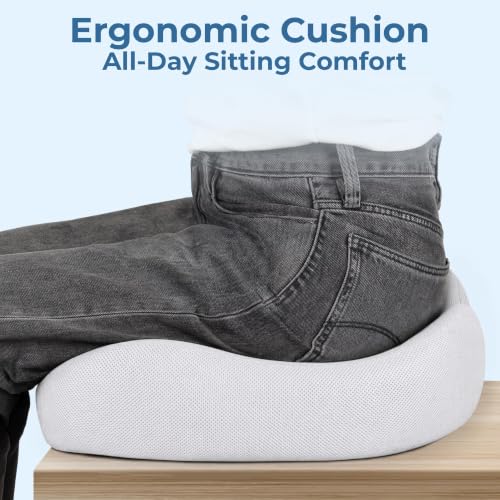 Image of 5 STARS UNITED Seat Cushion - Memory Foam Chair Cushion for Tailbone Pain Relief - Ergonomic Support for Coccyx, Sciatica & Butt - Office, Desk & Gaming Chair, Car Seat, Wheelchair, Light Gray Mesh