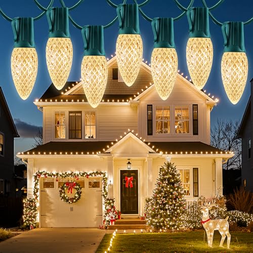 Minetom C9 Christmas String Lights, 100 Ft LED Commercial Outdoor Christmas Lights with 100 Strawberry C9 Bulbs, Waterproof Connectable UL Certified for Outdoor Indoor Roofline Backyard Xmas Decor