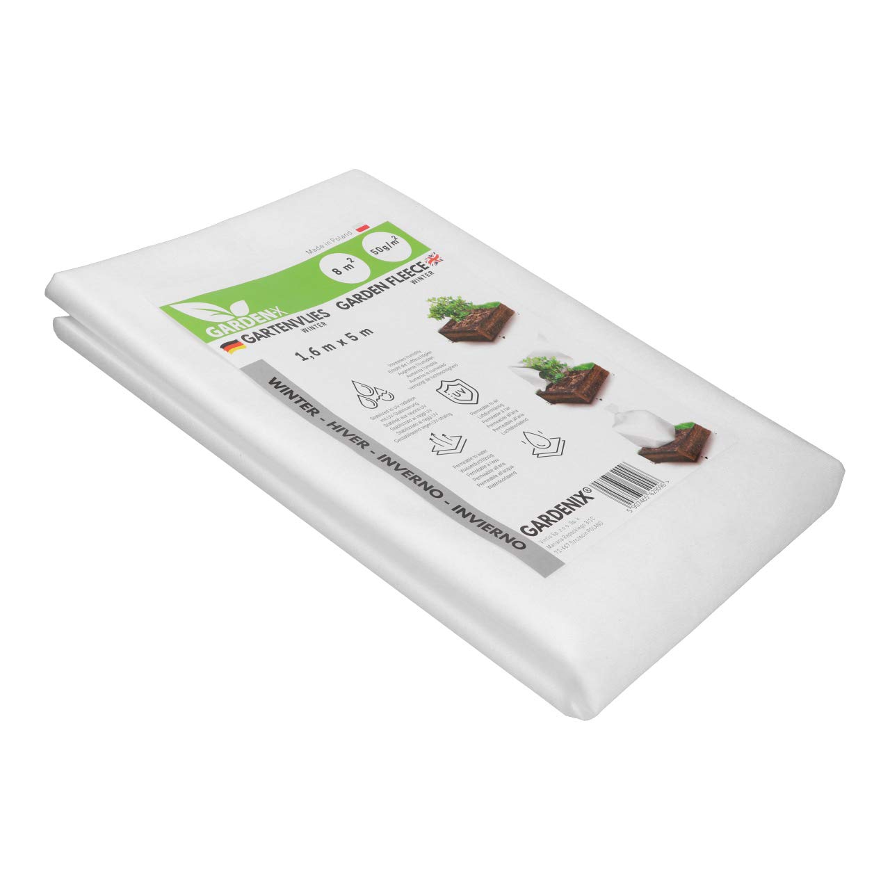 GARDENIX 8 m² polar zimowy dla roślin 50 g/m² ‒ ochrona przed zimą - wysoka stabilizacja UV, odporna na rozdarcie i przepuszczalna dla wody (1,6 m x 5 m)