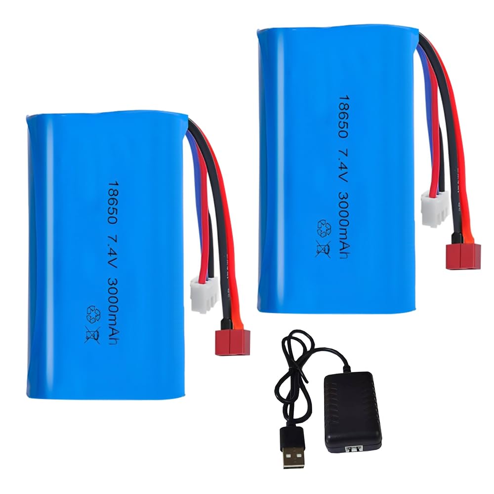 Akumulator litowo-jonowy 7,4 V, 2 szt. 3000 mAh akumulator litowo-jonowy z wtyczką Deans T Plug i Xh-3P, baterie litowe Lonen z 1 ładowarką, do pojazdów RC, czołgów, samochodów, robotów, samochodów