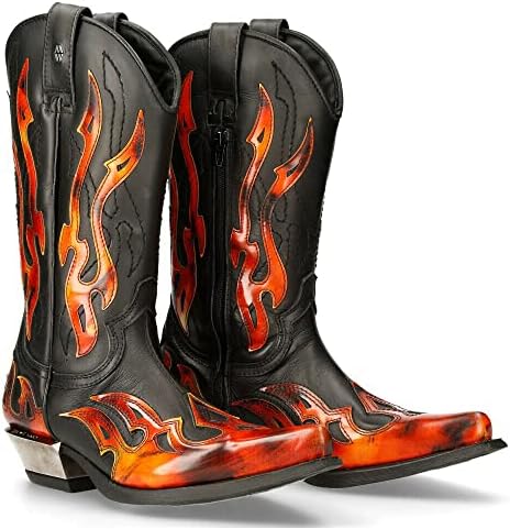 New Rock 7921 S2 Men's Red and Black Flame Western Cowboy Zip Boots 41 | Image 2