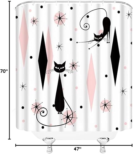 Miniatura 34 de GCTNBJL Cortina de ducha geométrica moderna de mediados de siglo, gato negro, estrellas atómicas, abstracto, rosa, negro, geométrico, retro, de los