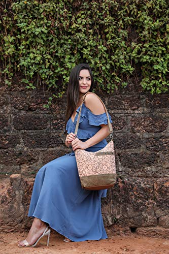 Myra Bag Apricot Upcycled Canvas & Leather Shoulder Bag S-14492