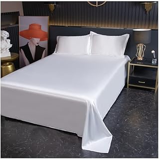 フラットシーツサテン セミダブル ダブル光沢が美しい高級ホテル仕様フラットシーツ シルクのような肌触りベッドシーツ 敷きシーツ 120x230cm 180x230cm 230x250cm 白、灰色 フラットシーツ クイーンキング Flat Sheet Single Double/Queen King (Color : White, Size : Flat Sheet 180x230cm)