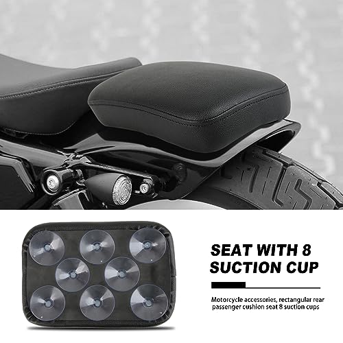 Image of Motorcycle Pillion Passenger Pad Seat, Black Leather Pillion Pad w / 8 Suction Cup Rear Passenger Seat Compatible with Harley Custom Bikes and More