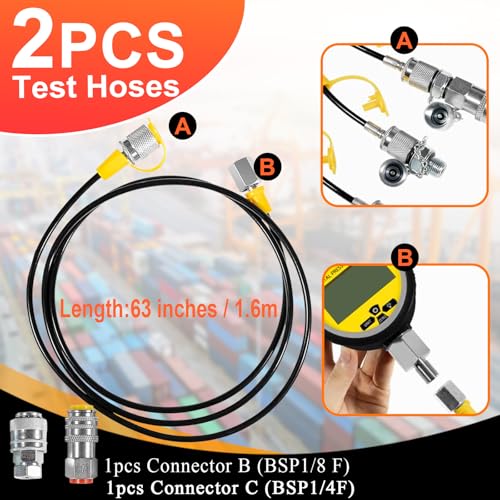 Image of 70M Digital Hydraulic Pressure Test Coupling Kit Compatible with Most Brands of Excavator Construction Machinery, Hydraulic Pressure Gauge Kit with 2 Gauges 2 Test Hoses 11 Couplings