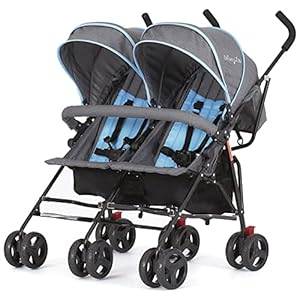 Dream On Me Volgo Twin Umbrella Stroller in Blue and Dark Grey