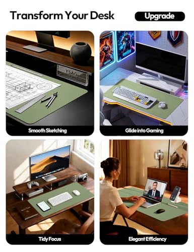Image of YSAGi Leather Desk Protector, Office Mat, Large Mouse Mat, Non-Slip PU Leather Blotter, Laptop Desk, Waterproof Writing Pad for Office and Home (Bamboo Green, 35.4 inch x 17 inch)