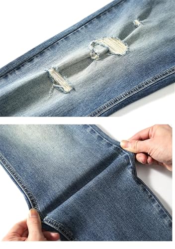 Men Ripped Denim Pants Stretch Slim Straight Distressed Hollow Out Moto&Biker Hiphop Jeans3