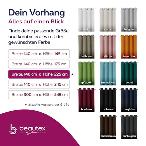 BEAUTEX Verdunkelungsgardine mit Ösen, Blackout Ösenschal Blickdicht abdunkelnd, Größe und Farbe wählbar (Breite: 140 cm, Höhe: 225 cm, Hellgrau)