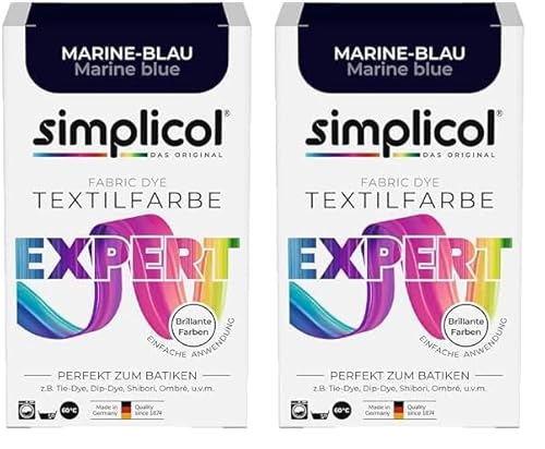 simplicol Textilfarbe expert 1708 Farbe für kreatives, einfaches Färben in der Waschmaschine oder manuell, Marine-blau 1708, 150 g (2er Pack)