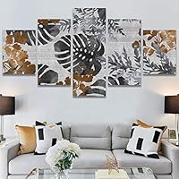 SIGNWIN 5 Panel Canvas Wall Art Modern Art Decorative Elements Fun Illustrations Leaves Multicolor Patterns for Home Decorations Ready to Hang - 60