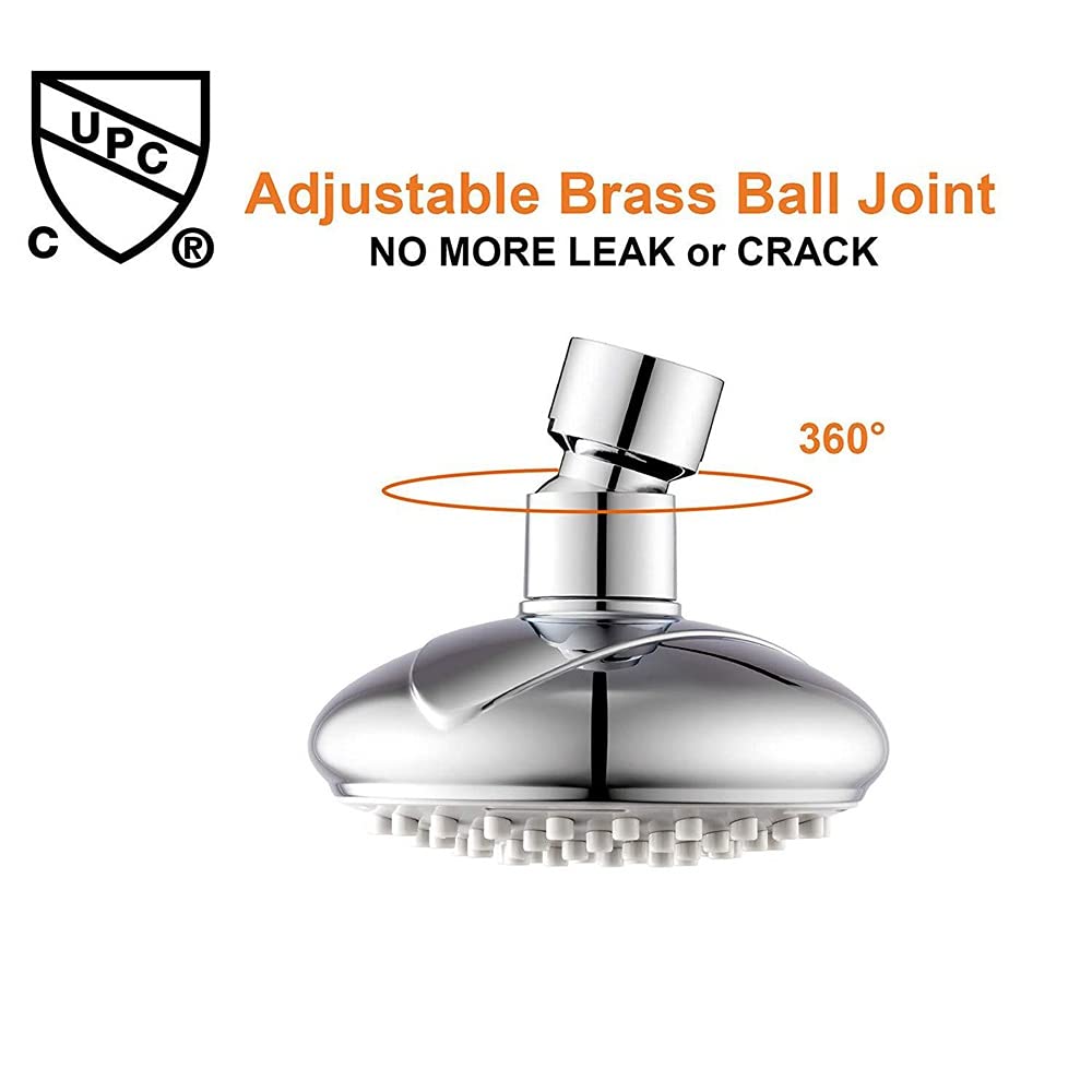 Shower Head Doccette, Soffione Doccia Fisso ad Alta Pressione con Getto Forte, Contro Alimentazione idrica a Bassa Pressione, Finitura cromata Lucida, Soffione Doccia Rotondo, Sfera in Gel Regolabile