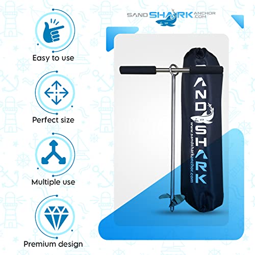 Sandshark 18 Inch Lite Series Boat Anchor - Shallow Water Anchor Pole - Jet Ski Anchor, Kayak Anchor, Pontoon Boat Accessories For Beach And Sandbar - Stainless Steel W/Handle And Rip-Stop Padded Case #TOP5