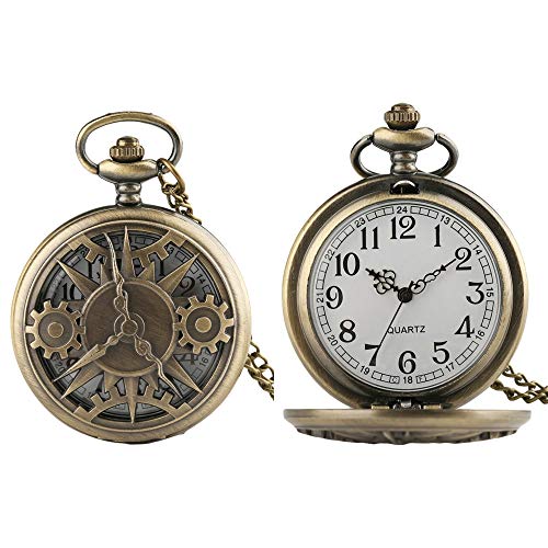Reloj de bolsillo Steampunk de cuarzo con caja de regalo para cumpleaños y coleccionistas