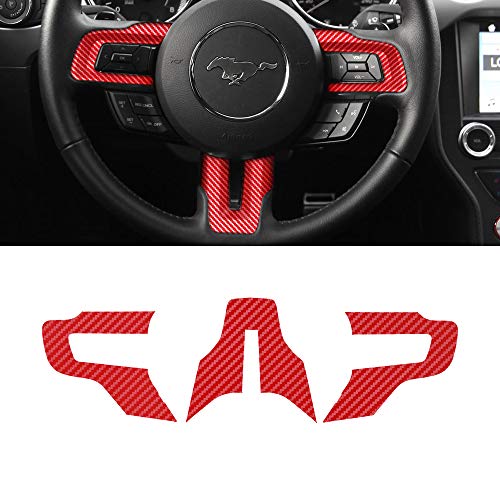 MICOOS Compatible with Carbon Fiber Vinyl Wrap Steering Wheel Trim Sticker for Ford Mustang 2015 2016 2017 2018 2019 2022