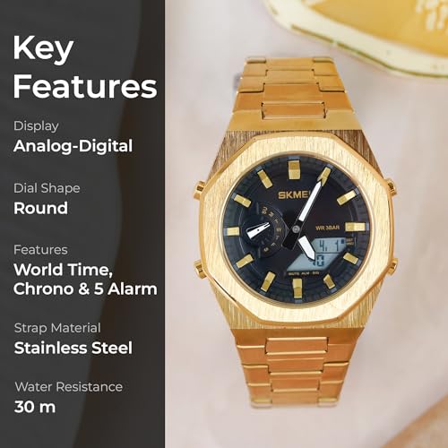Image of SKMEI Stainless Steel Men Analog Watch Dual-Display Electronic Watch with Luminous 30M Waterproof Watch Fashion Multifunctional Sports Watch for Men- 1816