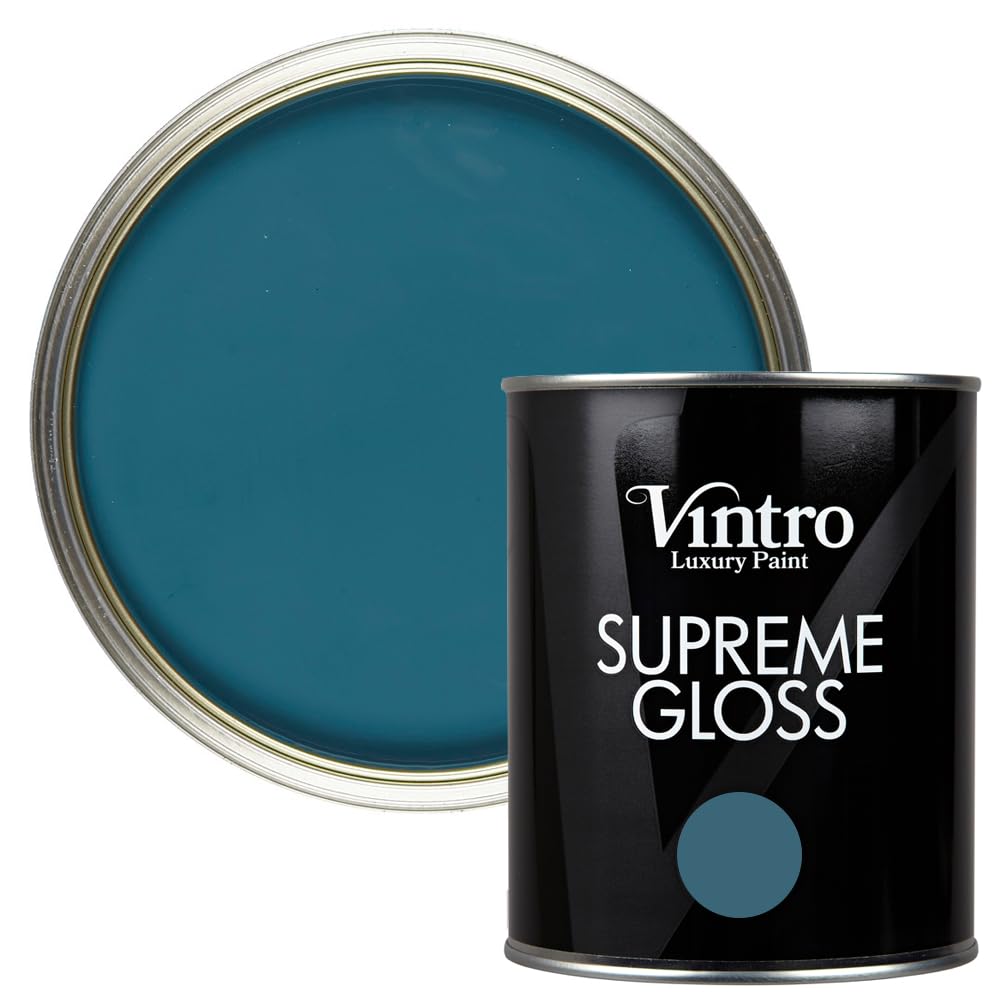 Vintro Paint | Gloss Paint | for Walls | Wood | Trim | Gloss Furniture Paint | Interior & Exterior Use. 1 Litre (Blue - French Navy)