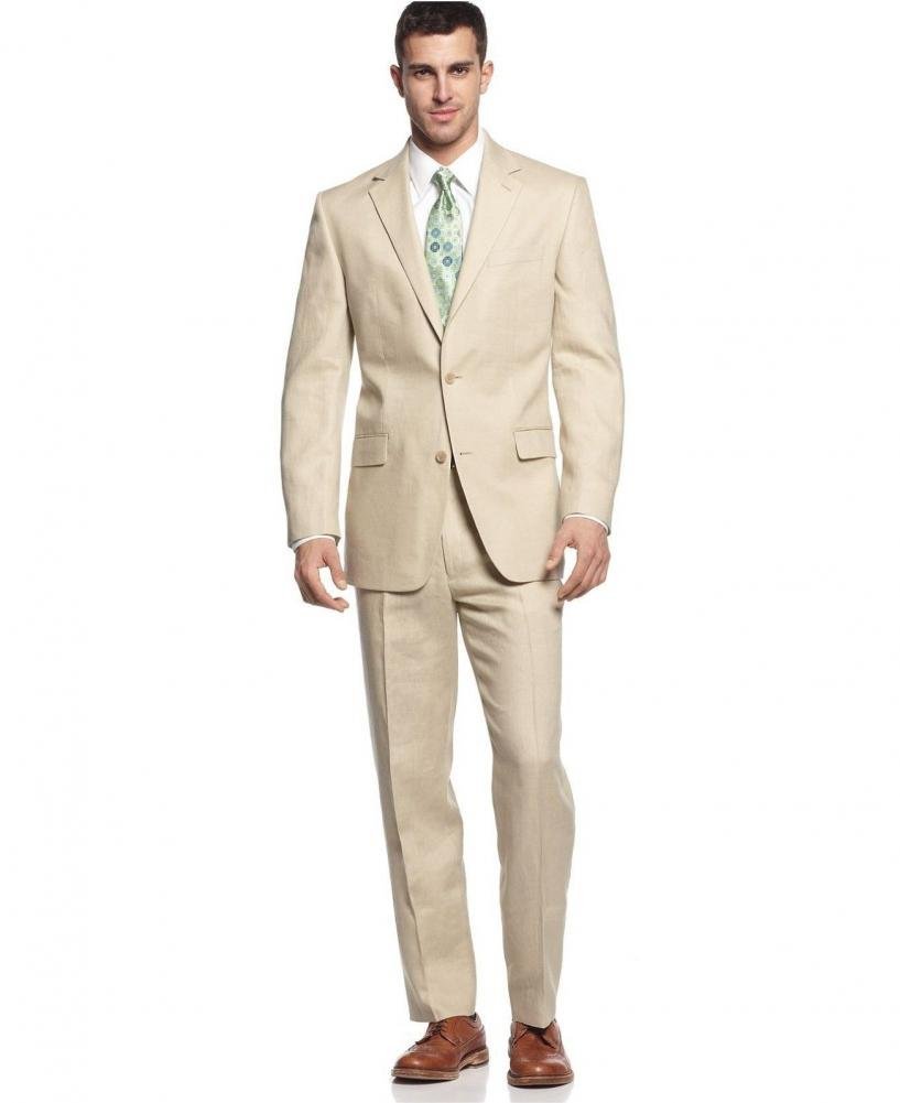 Michael Kors Modern Fit Solid Tan Two Button Pure Linen Suit