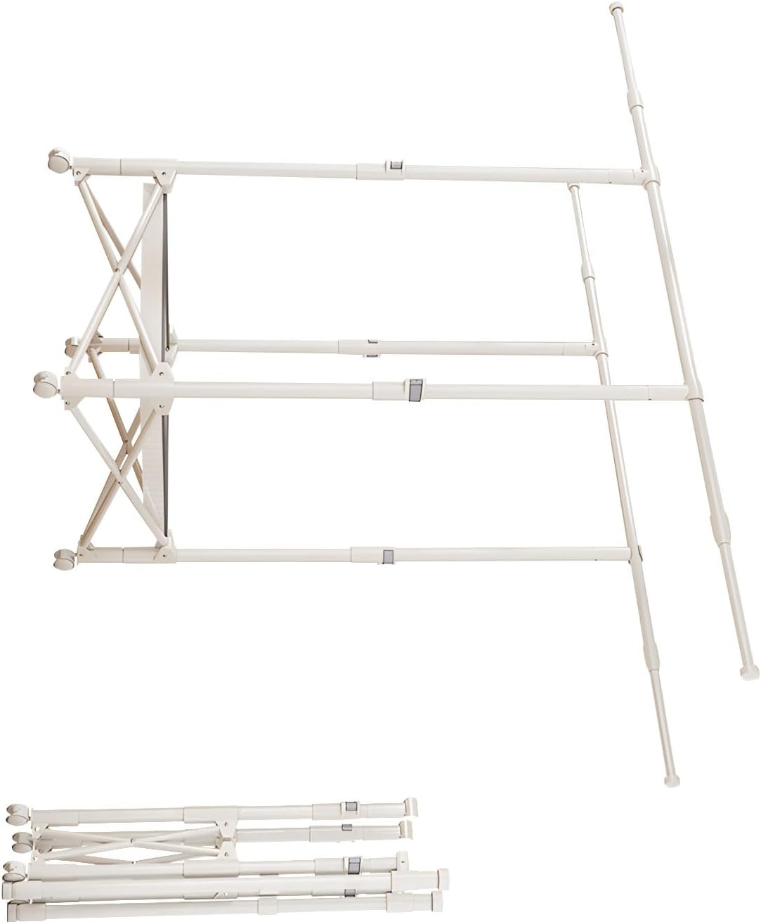 Two Bar retractile Clothing Drying Rack Featuring Extendable Arms and Ventilated Bottom Panel for Efficient Laundry Storage Space Saving Design