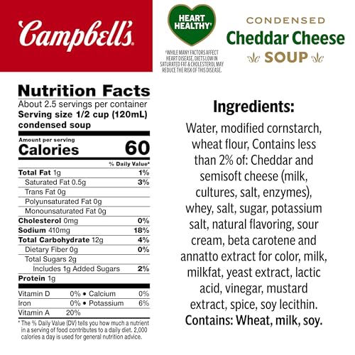 Image of Campbell's Condensed Heart Healthy Cheddar Cheese Soup, 10.75 oz Can (Pack of 5)