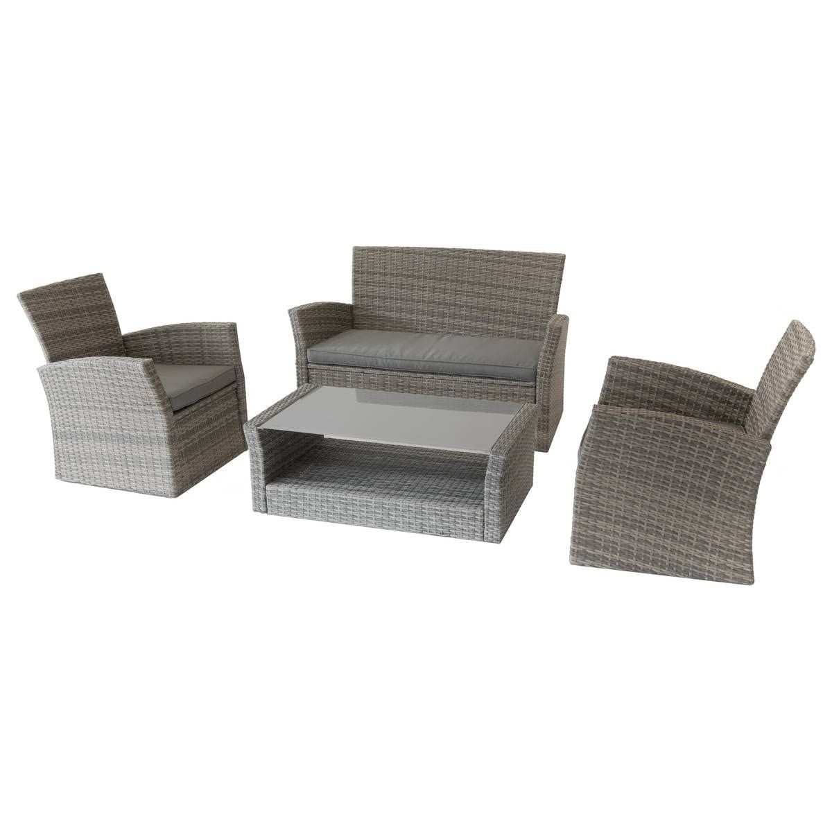 JJA Terre D'OMBRE Salon Bora 4PIECES, Acier Résine synthétique tressée Polyester, Extra Large