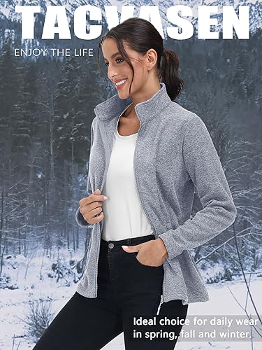 TACVASEN Women's Full Zip Fleece Jacket Lightweight Jacket Womens Winter Warm Coats with 2 Zipper Pockets2