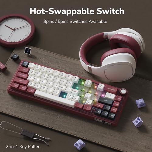 Image of RK ROYAL KLUDGE R65 Wired Mechanical Keyboard with Volume Knob, 60% Percent RGB Backlit Gaming Keyboard Gasket Mount with PBT Keycaps, MDA Profile, QMK /VIA, 66 Keys Hot Swappable Light Switch, Red