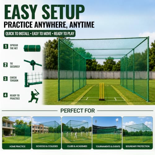 Image of ProZone UV-Protected, Interlocked Green Practice Cricket Net Without Poles and Roof, Sizes, Thread Options 1mm, 1.5mm, 2mm, 2.5mm & 3mm