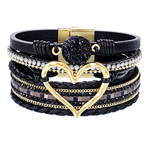 Btysun Bracelets for Women,Stocking Stuffers for Teens Birthday Gifts for Mom Inspirational Gift for Women Mother's Day Daughter Wrap Bracelet Sister Friend Teen Girl Gifts Leather Layered Jewelry Valentines Gift for Her