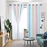 Vorhang Blickdicht Verdunkelungsvorhänge Sterne Gardinen Doppelschicht Sternenvorhänge mit Voile Vorhänge für Mädchen Schlafzimmer Wohnzimmer Kinderzimmer, 2 Stück (Regenbogen, B130 x H 215 cm)