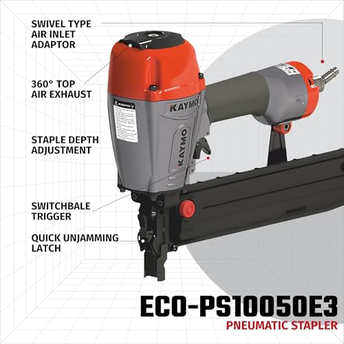 Image of Kaymo ECO-PS10050E3 Air Pneumatic Stapler Grey and Red 100 Series 16mm - 50mm 6 Months Manufacturer Warranty.