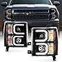 ACANII - For 2014-2015 Chevy Silverado 1500 LED Light Tube DRL Black Housing Projector Headlights Headlamps Assembly