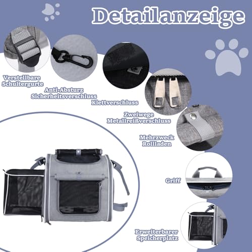 Cnwinu Hundefahrradkorb Vorne, Hundekorb Fahrrad Vorne mit 4-Offenen Türen,4-Mesh-Fenster, Erweiterbarer,Faltbarer Fahrradkörbe für Hunde, Fahrrad Hundekorb für Kleine und Mittelgroße Katzen und Hunde