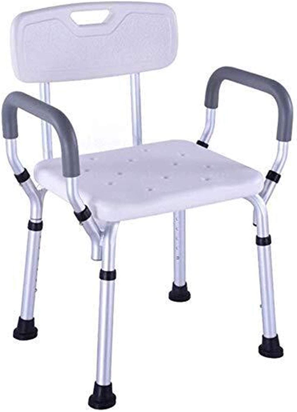 Taburete de Ducha Silla de baño Asiento de baño con apoyabrazos con Respaldo Altura Ajustable Portátil Ligero Aluminio Antideslizante Discapacitados Ancianos Mujeres Embarazadas