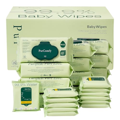 PurComfy Baby Wipes Unscented, 12 Flip-Top Packs + 12 Travel Pack Baby Wipes with Plant Based, Hypoallergenic for Sensitive Newborn Skin, Total 816 Count Wipes 816 Ct (12 Large Pack + 12 Tra