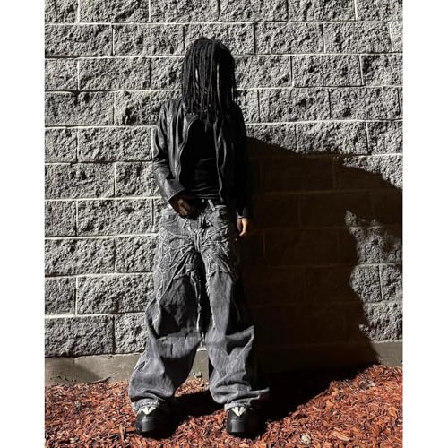 Men's Hip Hop Splicing Wide Leg Y2K Jeans Women's Gothic Straight Loose Jeans3