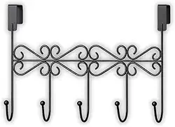 Cabideiro de Porta Estilo Arabesco em Ferro Forjado com 5 Ganchos – Instalação Sem Furos, Ideal para Casacos, Bolsas, Toalhas e Chaves | Elegância & Praticidade em Qualquer Ambiente