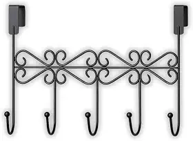 Cabideiro de Porta Estilo Arabesco em Ferro Forjado com 5 Ganchos – Instalação Sem Furos, Ideal para Casacos, Bolsas, Toalhas e Chaves | Elegância & Praticidade em Qualquer Ambiente