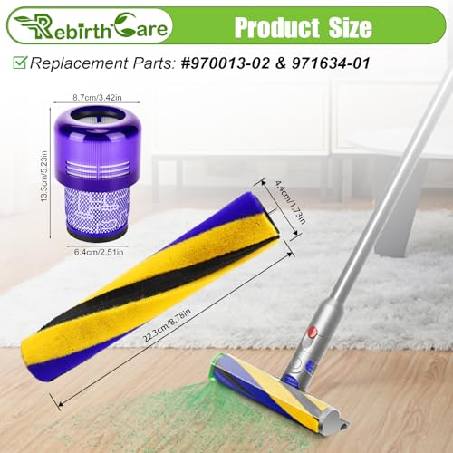 Image of Brush Roller and Filter for Dyson V15 Detect /V15 Detect Plus Vacuum Cleaner, V15 Replacements Parts #970013-02 & 971634-01