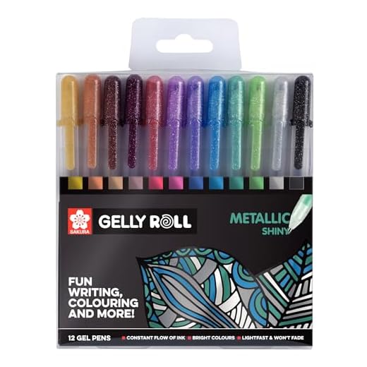 SAKURA Set de Doce Rotuladores de Gel Trazado Fino de Acabado Metálico Gell Roll Multicolor