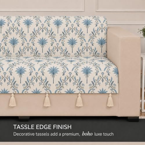 Image of STITCHNEST 'Eden Weaves Collection Series' 3 Seater Sofa Cover - Full Coverage| Elegant Woven Fabric, Decorative Tassels, Washable & Durable for Modern Living