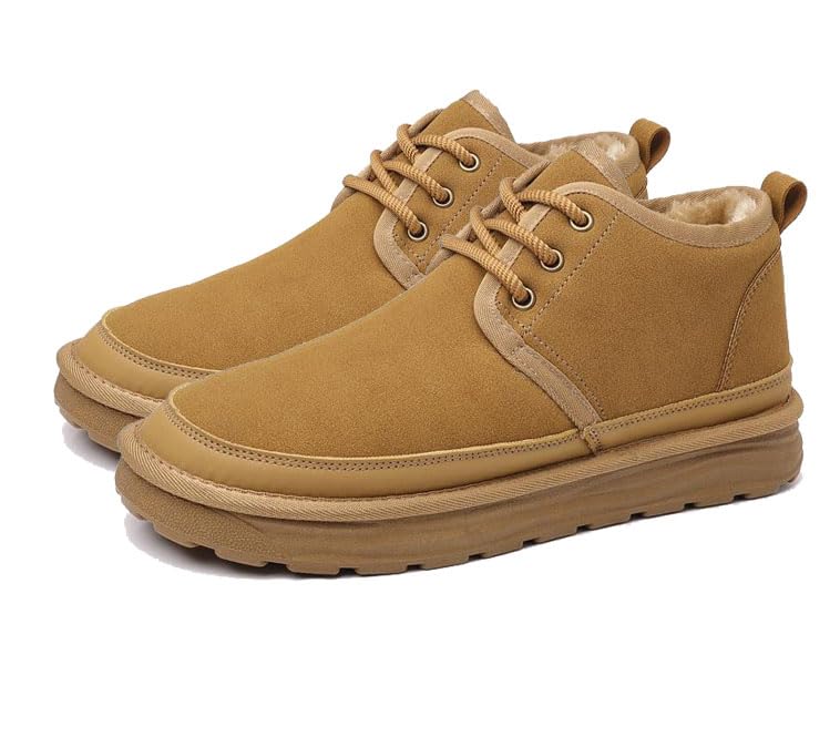 Men's Winter Snow Boots Fuzzy Cozy Suede Leather Cold Weather Warm Outdoor Casual Ankle Boots