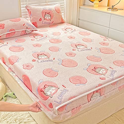 Bleyoum Sábana Ajustable, Ropa de Cama de Lujo Suave y cálida, térmica, Suave y cálida, Ropa de Cama Acolchada de algodón de Terciopelo de Cristal, Colcha de Invierno, 135x200 + 25 cm