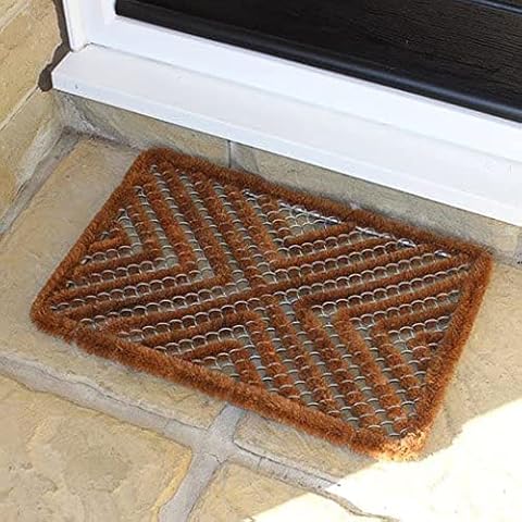 DNQ Large Boston Natural Coir Door Mat - Indoor Outdoor Wire Boston Brush Coir Doorway Mat - Traditional Coir Boot Scrapper Doormat With Metal Frame Door Mats - Dirt Shoe Scraper Big Doormat (39x59cm) Cover