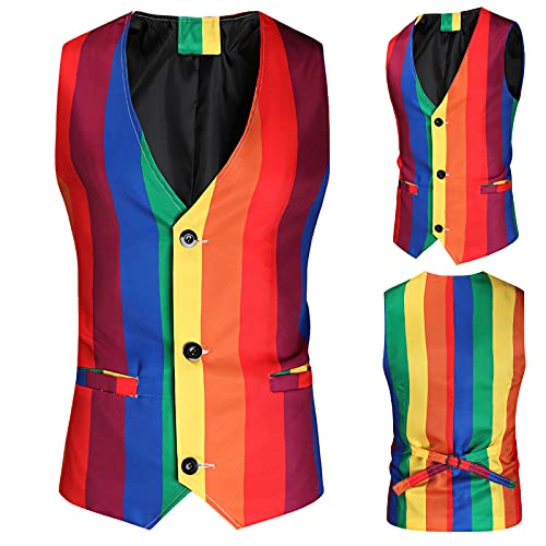 snowshine Rainbow Suit Vest for Men, Plus Size Slim Fit Colorful V-Neck Shiny Party Dress Suit Stylish Waistcoat