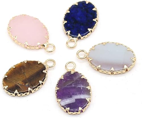 LHJ 8 colgantes de piedra natural con forma ovalada de cristal mixto borde de aleación de flores para hacer collares pulseras y joyas Piedra no