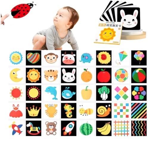 Conjunto de cartões de memória flash para bebés zim20, 40 páginas com padrões de alto contraste, estimulação visual em preto e branco, ideal para o desenvolvimento de recém-nascidos