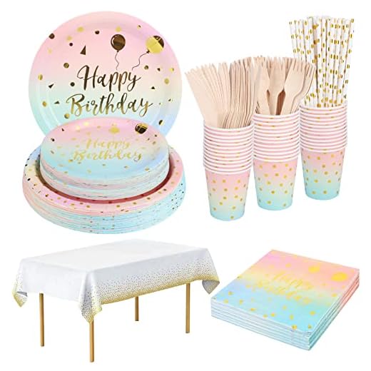 YIMAKJ Juego de vajilla para fiestas, 20 invitados Vajilla noble, vasos de papel platos de papel para fiestas cumpleaños bodas aniversarios fiestas de graduación salas de fiesta azul dorado